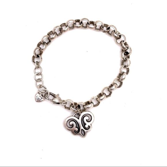 Silver chain bracelet with heart design charm - Picture 1 of 3